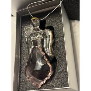 Crystal Glass Angel Ornament Holiday Chandelier Clear Pink Prism Figurine Box